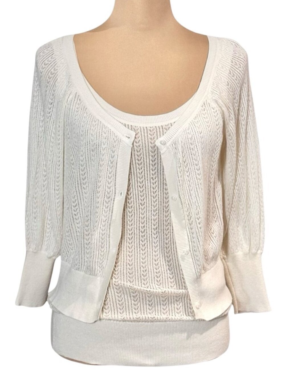 Massimo Dutti Open Knit Twinset Cardigan Tank Top Sz L Lounge Preppy Coquette